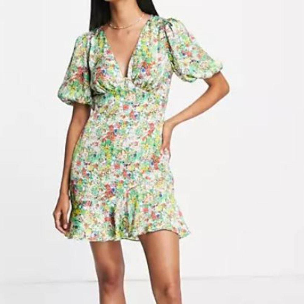 TopShop Bright Multi Color Floral Print Mini Dress US size 12 NWT $74